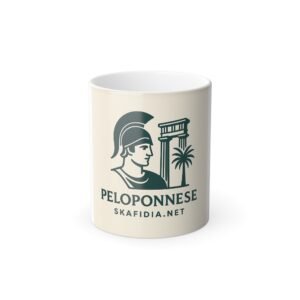 Peloponnese Color-Changing Mug — Greek Spartan Helmet & Temple Design (11 oz)